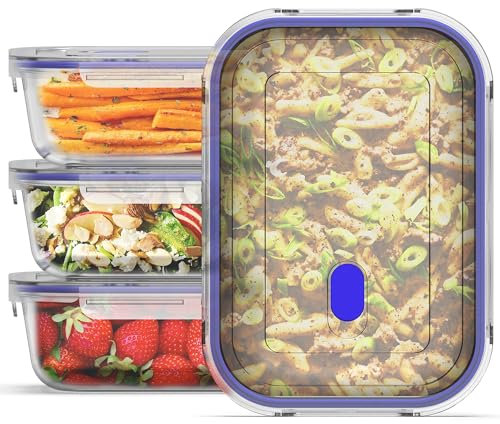 ZENO Glass Food Storage with Lids 4-Pack | 1000ml Airtight Food Containers | BPA Free Food Storage Containers with Plastic Locking Lids | Glass Meal Prep Lunch Box Takeaway Containers