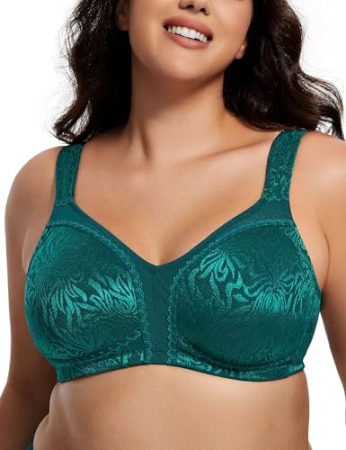 Deyllo Women's Minimizer Bra Wireless Plus Size Bra Full Coverage Comfort Everyday Bra Non Padded(Peacock Green,38DD/E)