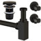 Design Siphon Set eckig schwarz matt + Ablauf + Eckventile für Waschbecken Abfluss Ablaufset Sifon Röhren-Syphon