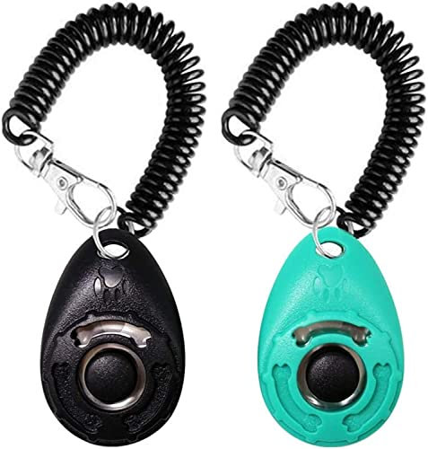 OYEFLY Hunde Clicker, Klicker mit Großem Knopf,2 Stück Hunde Klicker Set für Hundetraining Hundeerziehung Auch für Katzen Pferde (Schwarz und Cyan)