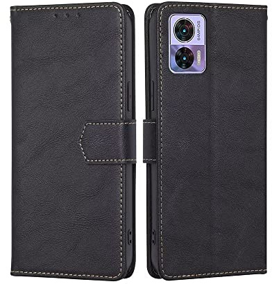 RankOne Hülle für Motorola Moto Edge 30 Neo (6.28 Inches) Handyhülle Aus Leder - Hülle mit Magnetverschluss - Schutzhülle - Schwarz