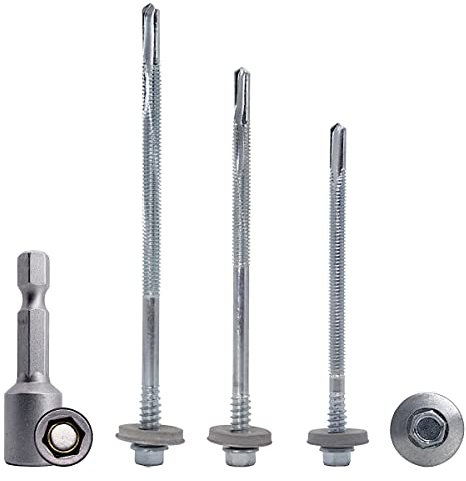 SKIR'CO Tornillos autoperforantes de 5,5 x 160 mm con arandelas EPDM para paneles sándwich, cabeza hexagonal (60 piezas)