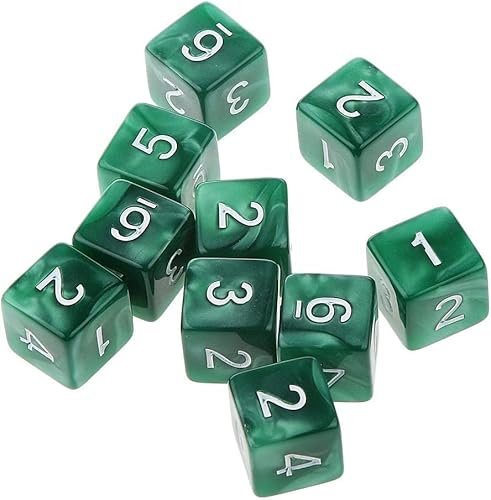BOLYUM 10Pezzi D6 Dadi, con Sei Facce Numero di Dadi, Piazze Gioco di Dadi Set, per Il Partito Night Club Gioco di società di Gioco di Ruolo, 16mm (Verde)