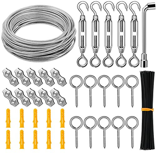 30M 3mm Drahtseil, CGBOOM 304 Edelstahl Drahtseil Spanndraht, Stahlseil Ummantelt, mit ösen Seilspanngarnitur, für String Light Suspension, Wäscheleine, Gardinenseil Kletterpflanzen, Deck-Kabel-Reling