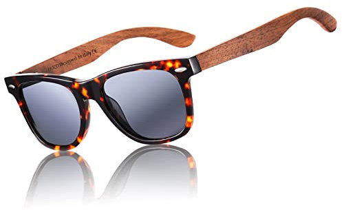 DUCO Polarisierte Sonnenbrille Herren Damen Sonnenbrille polarisiert mit UV-Schutz Walnuss Sonnenbrillen mit Holzrahmen Umweltfreundliche Designerbrille DC2141 (Tortoise)