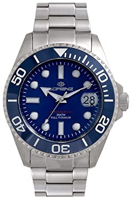 Lorenz Full Titanium Automatic LZ 030212BB Herren Taucheruhr Automatik mit Titangehäuse und Armband Box Set mit Gummiarmband, blau, Medio, Armband