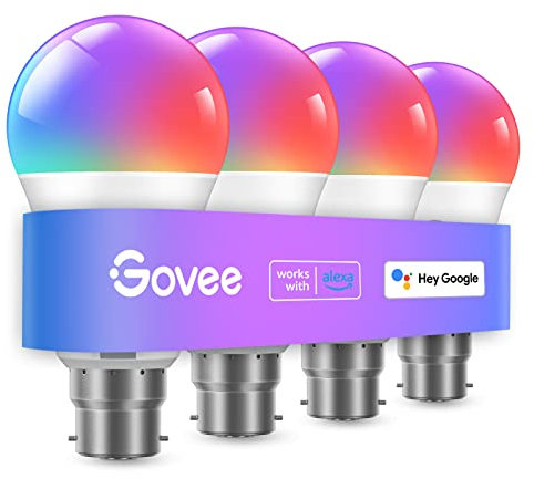 Govee RGBWW Smart Bulb, WiFi Alexa Light Bulbs B22, 9W, 800LM, Music Sync, 16 Million Colors, 54 Scenes, Work with Alexa & Google Assistant, 4 Packs