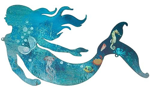 CREATCABIN Sirena Decoración de Pared de Metal Ocean Wall Art Hangings Decoraciones de Hierro Hierro Cortado con Láser para Interior Al Aire Libre Sala de Estar Baño Piscina Café Navidad 38 x 21.5 cm
