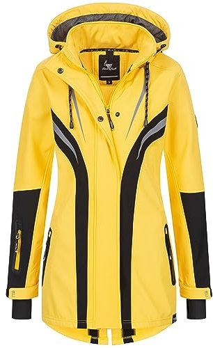 Rock Creek Damen Softshell Jacke Mantel Regenjacke Übergangsjacke Softshelljacke Damenjacke Regenmantel Outdoorjacke Kapuze D-492 Gelb XL
