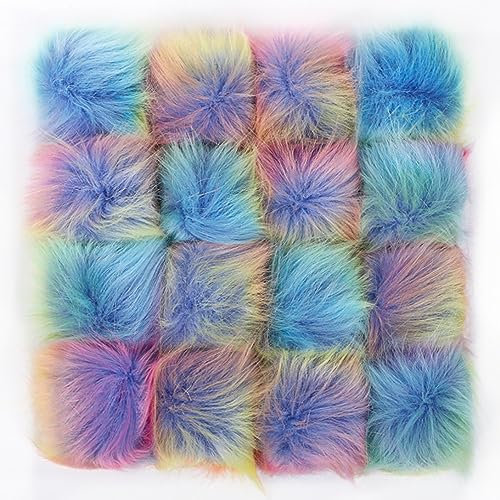 10 Stück 8cm Kunstfell Pompon Fellbommel Pompon Bommel für Mützen Beanies Fellbommel Fellpompon Künstlicher Haarball für Tasche Anhängern Schlüsselanhänger Dekoration Bekleidung Zubehör -Bunter blau