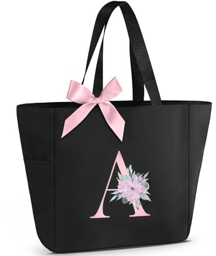 Vavabox Handtasche Damen A-Z Reißverschluss Schultertasche, Geschenke für Damen,Bräute und Brautjungfern, Arbeit,Reisen,Einkaufen,Schule (A, Schwarz)