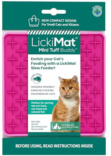 LickiMat Mini Tuff Buddy Cat Food Mat, Cat Slow Feeder for Boredom & Anxiety Relief for Cats, Perfect for Food, Treats, Yoghurt & Peanut Butter, Fun Alternative to a Slow Feeding Bowl, Pink
