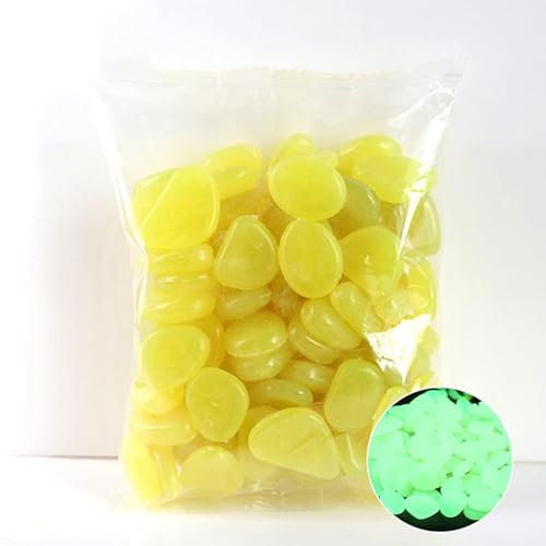 ZOLULA Dekosteine Kieselsteine 100 stücke farbige lichtemitting Steine keeble künstliche Nacht hell Stein glühen in den dunklen Garten Kiesel glühen Steine felsen (Color : Yellow)