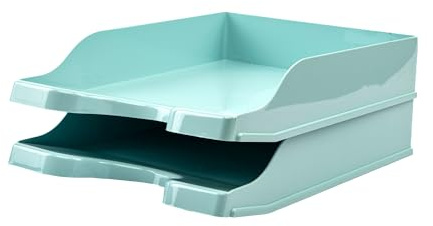 Deflecto 2 Pk A4 Self Stacking Letter Tray In Peppermint, A4 paper tray organiser, letter organiser storage, desk trays - CP130YTPMTX2