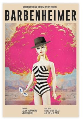 Barbenheimer Barbie Oppenheimer Film inspiriertes Poster Leinwand Poster Wandkunst Dekor Druck Bild Gemälde für Wohnzimmer Schlafzimmer Dekoration ungerahmt 30 x 45 cm