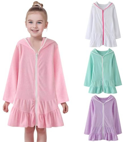 Kleid Kinder Mädchen Kinder Bademantel mit Kapuze Vertuschung Reißverschluss Robe weicher Pyjama Baby Kleinkind Kleid Bademantel Junge Kinder Mädchen Nachtwäsche Homewear Einfarbiges Strandkleid