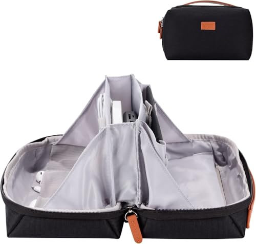 DDgro Electronics Organizer Travel Pouch - Perfect Accessory Bag for Electronics, MacBook Charger & Cords, Cables, Hard Drive (Black-Brown)