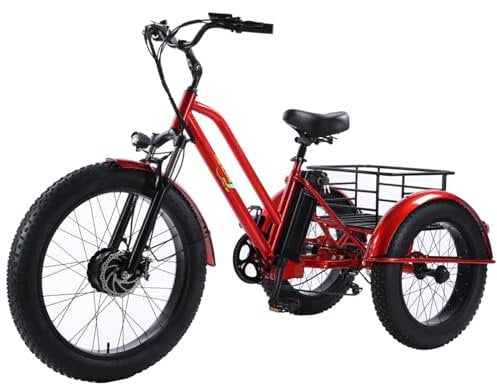SikRea 26'' 7-Gang-Dreirad FüR Erwachsene + Tragekorb + Lcd-Instrument + StoßDäMpfender Sitz, All-Terrain-Dreirad Mit Fetten Reifen, Perfekt FüR MäNner, Frauen, Senioren