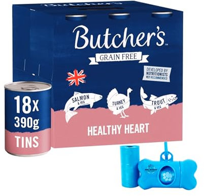 Butcher's Complete Wet Can Grain Free Hypoallergenic Adult Dog Food Healthy Heart Pack 18x390g - Salmon, Turkey & Trout