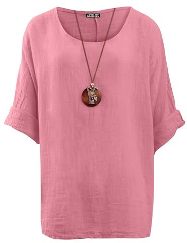 Love My Fashions® Women's Italian Lagenlook Tunic Top – Oversized Loose Fit 3/4 Sleeve Round Neck Casual & Comfortable UK Fashion Rose Pink