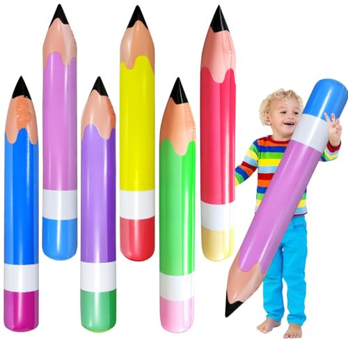 YYHCC Aufblasbarer Bleistift, Bleistift Ballon,zum Aufblasen geeignet, Mehrere Farben, 6 Stück, 70 cm hoch