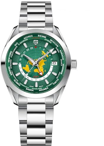 Pagani Design Luxus Herren Automatik Mechanische Uhren Japanisches NH34 GMT Uhrwerk Synthetik Saphir Edelstahl Wasserdicht Multifunktionale Sport Armbanduhr, grün