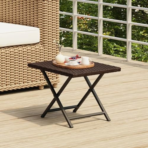 JUDYY Klapptisch Braun 45x35x32 cm Poly Rattan, Balkontisch Klappbar, Klapptisch Balkon, Balkon Tische Klein, Outdoor Tisch, Beistelltisch Outdoor, Balcony Table