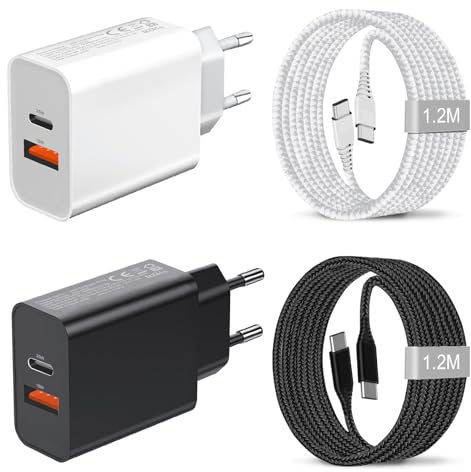 2Pack 25W Cargador Movil USB C y Cable para Samsung Galaxy A55 5G/A56 5G/A25 A35 A15 A16 A26 A36 A06 A05S A54 A53 A52 A34 A33 A23 A22 A14/S24 Plus/S23 FE S22 S21,iPhone 15 Enchufe Tipo C Carga Rapida