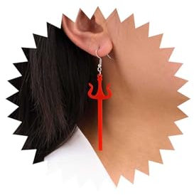 Dervivea Punk Devils Pitchfork Drop Earrings Red Trident Earrings Satan Pitchfork Acrylic Earrings Sword Dagger Dangle Earrings Devil Halloween Earrings Jewelry for Women