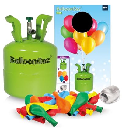 Bouteille d'hélium avec 20 ballons colorés et ficelle pour jusqu'à 20 ballons de 0,14 m³