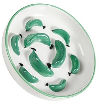 Gamelle Anti Glouton Chat Céramique - Gamelle Chat pour Alimentation Lente aux Couleurs Vives - Bol Nourriture Chat Anti Vomissement - Écuelle pour Chat avec Labyrinthe Interactif - Vert - 16 x 3 cm