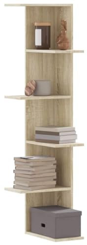 Hommdiy Wandregal,Eckregal,Eckregal Hängend,Regal,Bücherregal,Sonoma-Eiche 36,5x36,5x140 cm Holzwerkstoff