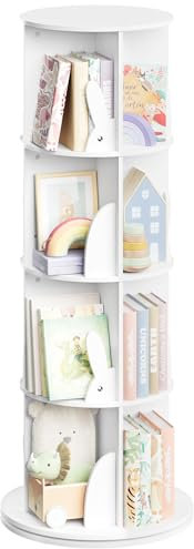 WOLTU Bücherregal Kinder, drehbares Kinderregal mit 4 Ebenen, Bücher Regal Kinderzimmer Wohnzimmer, Drehregal Spielzeugregal Kinderbücherregal Standregal, freistehend, Weiß