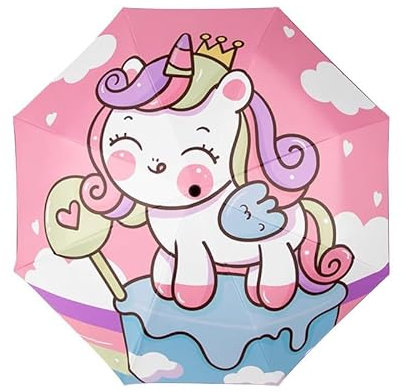 Risipu Kinder Regenschirm Mädchen Unicorn,Schirm Kinder Regenschirm Mädchen Reflektierend,Taschenschirm Kompakt (Pink, One Size)
