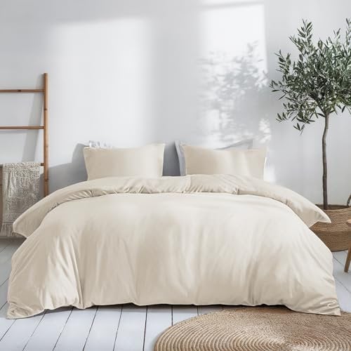 Dreamzie Bettwäsche Set 140x200 Mako Satin - Beige - Bettbezüge 140x200 cm mit 2 Kissenbezüge 80x80 cm - Oeko-Tex Zertifiziert - Bettwäsche 140x200 Baumwolle 3teilig