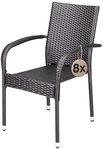 Casaria® Gartenstühle 8er Set Stapelbar Wetterfest Polyrattan Outdoor 160kg Garten Terrasse Balkon Stuhl mit Armlehne Gartensessel Stapelstühle Braun