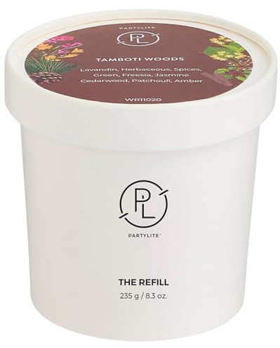 PartyLite Recharge de bougie parfumée, ambre et patchouli fumé avec parfum de lavande, aromathérapie à mèche unique avec 35 à 40 heures de combustion, idéale pour la décoration de la maison, les