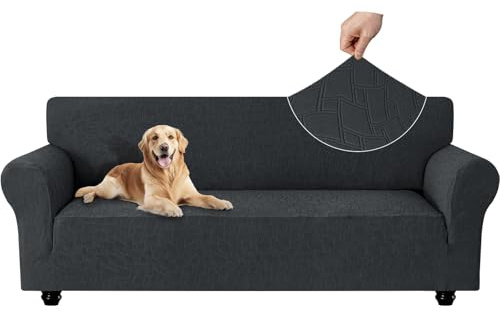 Ystyle Stretch Sofa Überzug mit Armlehne 4 Sitzer, Dunkelgrau | Waschbar Sofabezug , Couch Überzug Kratzfest, Sofaschoner rutschfest, Couch Cover für Katze Hunde, Sofa Cover