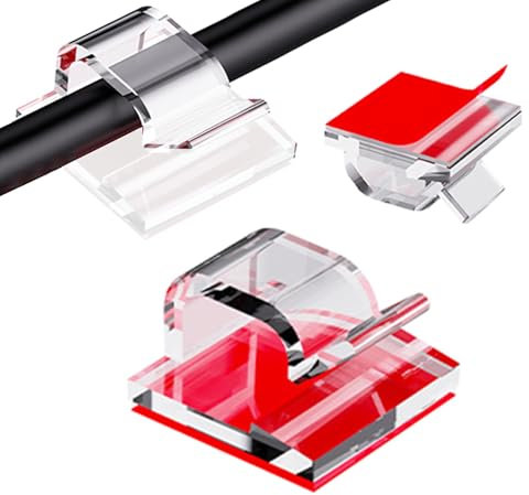 Yyyuluo 40PCS Transparent Self-Adhesive Cable Clips - Small Sticky Wire Organiser Hooks for Wall Desk Home Office Use - Cable Management Holder for Tidy Wires