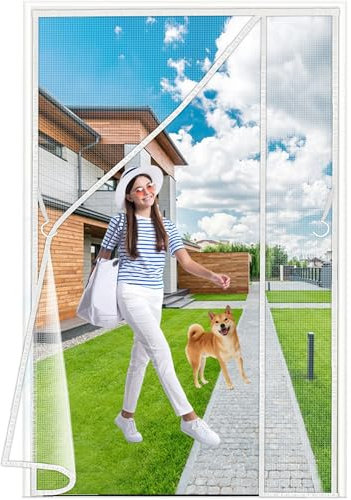 Luxvix Magnet Fliegengitter, 80x200 cm Seitliche Öffnung Fliegengitter Balkontür Ohne Bohren Insektenschutz Fliegenvorhang aus Polyester Netz, mit Klebeband, für Terrassentür Kellertür Weiß