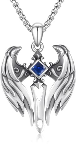 YEESIA Engelsflügel Kreuz Halskette Herren 925 Sterling Silber Kreuzkette mit Saphir Religiöser Schutzengel-Schmuck Geschenke für Männer Frauen