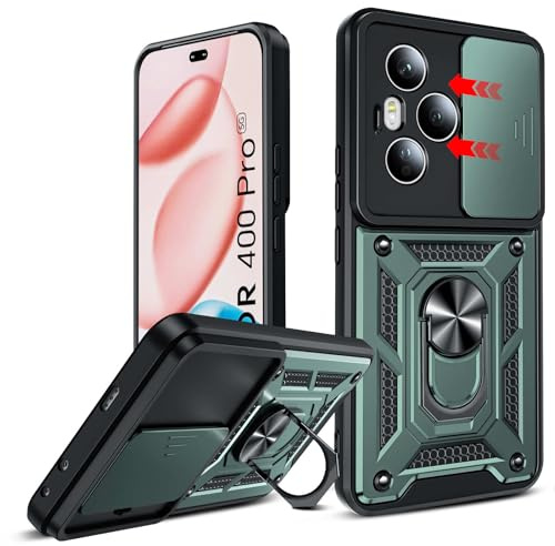 LeYi for Honor 400 Pro 5G Phone Case, Green | with Camera Cover Slider, Ring Stand Holder, Rugged Protective Tough Armor Cover