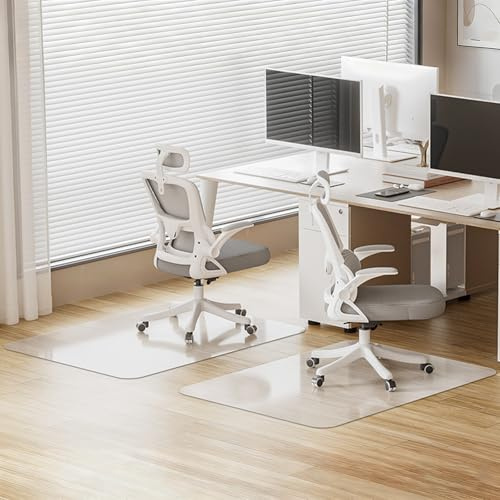WASJOYE 2PCS Office Chair Mat for Hard Floor, Large Desk Protection Mat 90x120cm (3'x4'), Transparent PVC Computer Hardwood Chair Mat Floor Protector for Home Office Study Wooden Floors