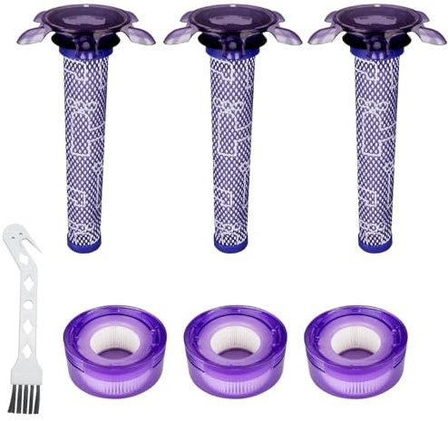 7 Stück Filter Set für Dyson V7 V8 SV25, Ersatz für 965661-05 967478-05 | Doppellagiges Material mit Silikon-Dichtung bietet 99,9% Filtration. Waschbarer Vor- & Nachmotor-Schutz für volle Saugkraft.