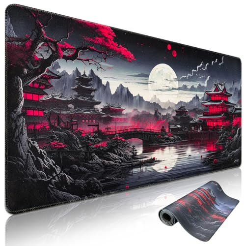 Niviy XXL Gaming Mauspad 1200 x 600mm,Japanische Schwarz Anime Mousepad,Große Speed rutschfeste Schreibtischunterlage Verbessert Präzision und Geschwindigkeit Mauspad für PC,Maus und Tastatur