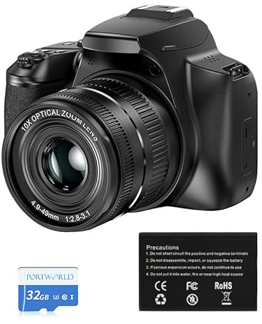 4K Compact Digital Camera for Vlogging: 10X Optical Zoom Photography Camera Autofocus & Anti-Shake 64MP HD Digital Cameras with Wi-Fi 3 IPS Screen for Beginners Travel Shooting