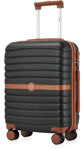 KONO Handgepäck Koffer 55x40x20cm Leichter Trolley Kabinenkoffer Schwarz | Robuste ABS+PC Hartschalenkoffer, Reisekoffer Klein mit Leise Doppelrollen, Flugreisen und Kurztrips, Passend für Ryanair