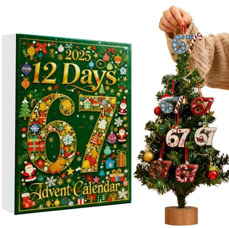 2025 Weihnachtskalender, 67 Ornamente, 12 Tage, 2D-Acryl, lustiges Urlaubszubehör, 67 Weihnachtsschmuck, für Herbst, Winter, Garten, Innenbereich, Erntedankfest, Urlaub, Party, Zuhause, Zimmer