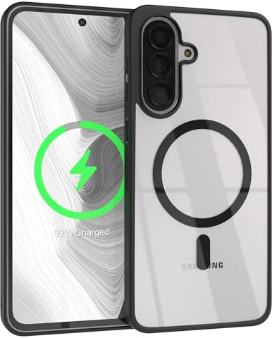 EAZY CASE Hülle für Galaxy A37 kompatibel mit Qi Charging Ultra Aufprallschutz Stoßfest und Kratzfest dünne Schutzhülle mit Kameraschutz Silikon Cover Clear Hybrid Handy Case Schwarz - Qi Charging