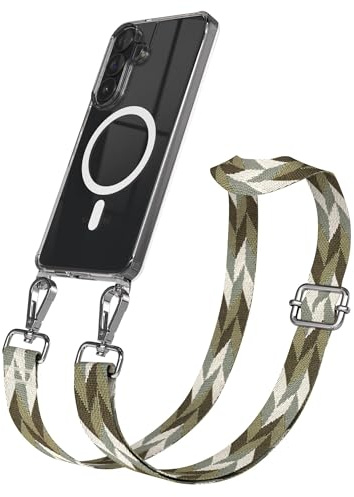 EAZY CASE Handykette - Verstellbares Taschenband kompatibel mit Galaxy S26 Plus, Schulterriemen, Handykordel mit Silikon Hülle, Qi Charging kompatibel, Umhängetasche, Grün Mix Silber